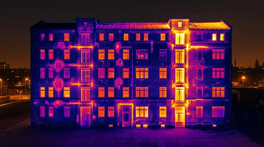 Thermal camera view of a building facade